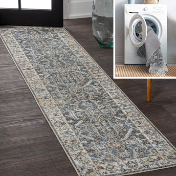 Brandy Rustic Border Low-Pile Machine-Washable Area Rug